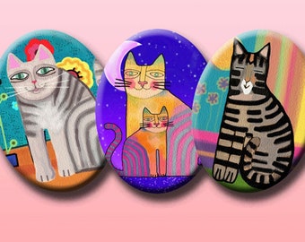 FUNKY CATS  -  Digital Collage Sheet - 30mm x 40mm oval images for pendants, earrings,  decoupage etc. Instant Download #213.