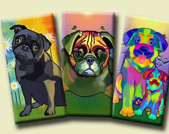 FUNKY DOGS -  Digital Collage Sheet 1x2 inch domino images for pendants, rectangle bezel settings, magnets.  Instant Download #216.