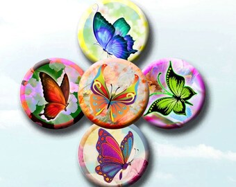 Butterfly Summer Collage Sheet: 1 Inch Round Images (Digital Download)