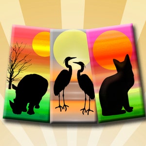 ANIMAL SILHOUETTES - Digital Collage Sheet 1x2 inch domino images for pendants, rectangle bezel settings, magnets.  Instant Download #230.