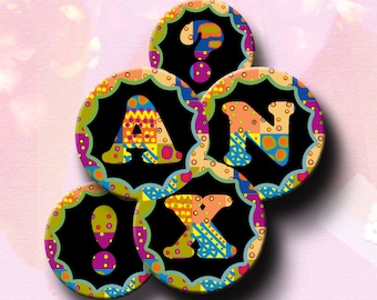 FUNKY ALPHABET - Digital Collage Sheet - 1 inch round images for pendants, round bezel trays, bracelets etc. Instant Download #232.