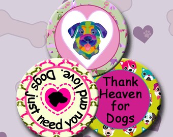 I LOVE DOGS - Digital Collage Sheet 2.5 inch round images for Pocket Mirrors, Magnets, Paper Weights - Instant Download #234.