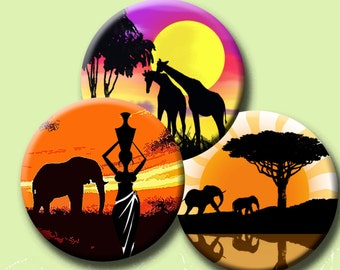 AFRICAN SUNSETS  -  Digital Collage Sheet 1 &1.5 inch round images for bottle caps, pendants, round bezels, etc. Instant Download #243.