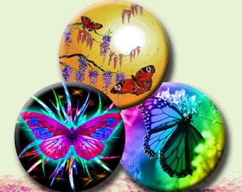 BUTTERFLIES -  Digital Collage Sheet - 1.313" circles for 1" button images.  Instant Download #14.