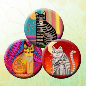 FUNKY CATS Digital Collage Sheet 1 inch round images for bottle caps, pendants, round bezels, etc. Instant Download 213. image 1