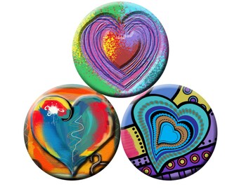 FUNKY HEARTS -  Digital Collage Sheet 1 &1.5 inch round images for bottle caps, pendants, round bezels, etc. Instant Download #210.
