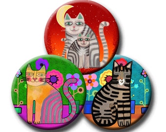 FUNKY CATS -  Digital Collage Sheet 1.5", 1.25", 1",  30mm & 25mm round images for pendants, round bezels, etc. Instant Download #213.