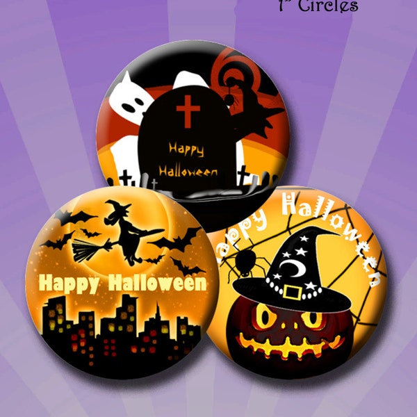 HALLOWEEN - Digital Collage Sheet 1 inch round images for bottle caps, pendants, round bezels, scrap-booking etc. Instant Download #224.