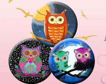 Night Owls 1" Round Images: Digital Collage Sheet (Digital Download)