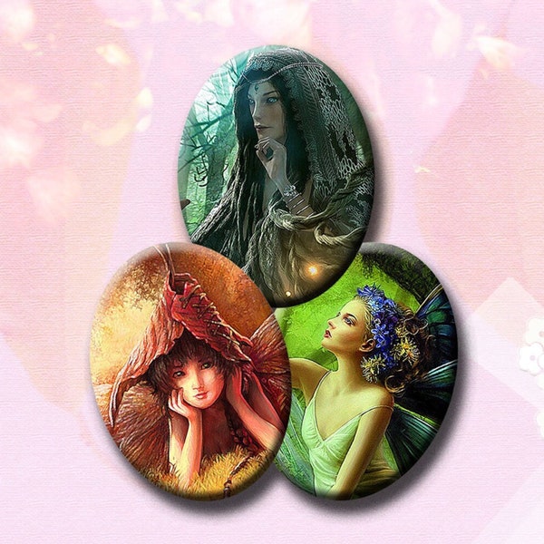 FANTASY FAIRIES - Digital Collage Sheet 30mm x 40mm oval images for pendants, earrings, decoupage  etc. Instant Download #167.