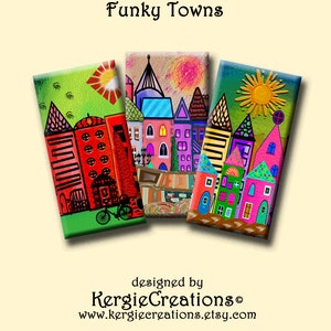 FUNKY TOWNS  -  Digital Collage Sheet 1x2 inch domino images for pendants, rectangle bezel settings, magnets.  Instant Download #221.