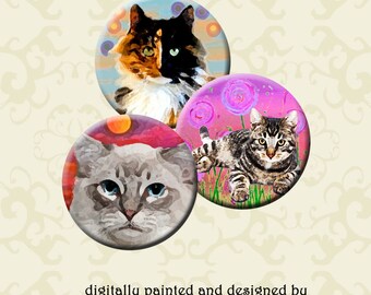 CATS -  30 x 1" and 30 x 1.5" circular images for glass and resin pendants, bottle caps, round bezel trays. Instant Download #135.