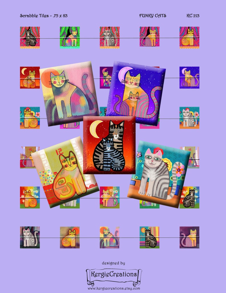 Pendants Digital Collage Sheet .75 x .83 inch Scrabble Tile Images Instant Download #213. magnets scrap-booking FUNKY CATS earrings