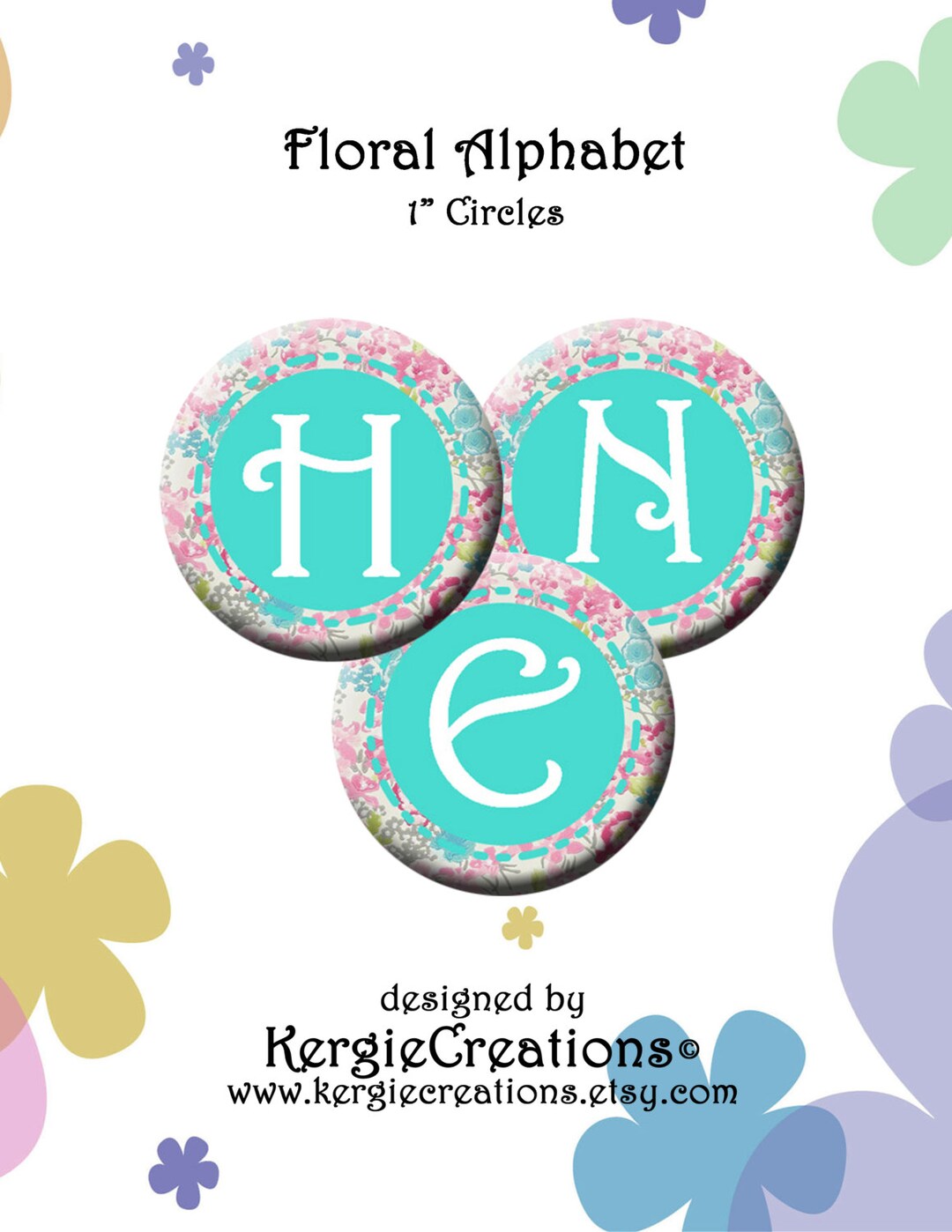 FLORAL ALPHABET - Digital Collage Sheet - 1 Inch Round Images for ...