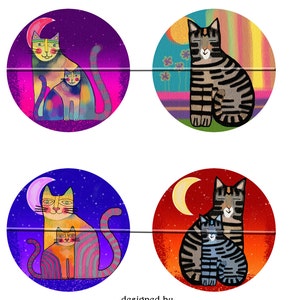 FUNKY CATS Printable Digital Collage Sheet 12 X 3.5 inch circles for Coasters, Greeting Cards, Gift Tags. Instant Download 213. image 4