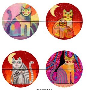 FUNKY CATS Printable Digital Collage Sheet 12 X 3.5 inch circles for Coasters, Greeting Cards, Gift Tags. Instant Download 213. image 3