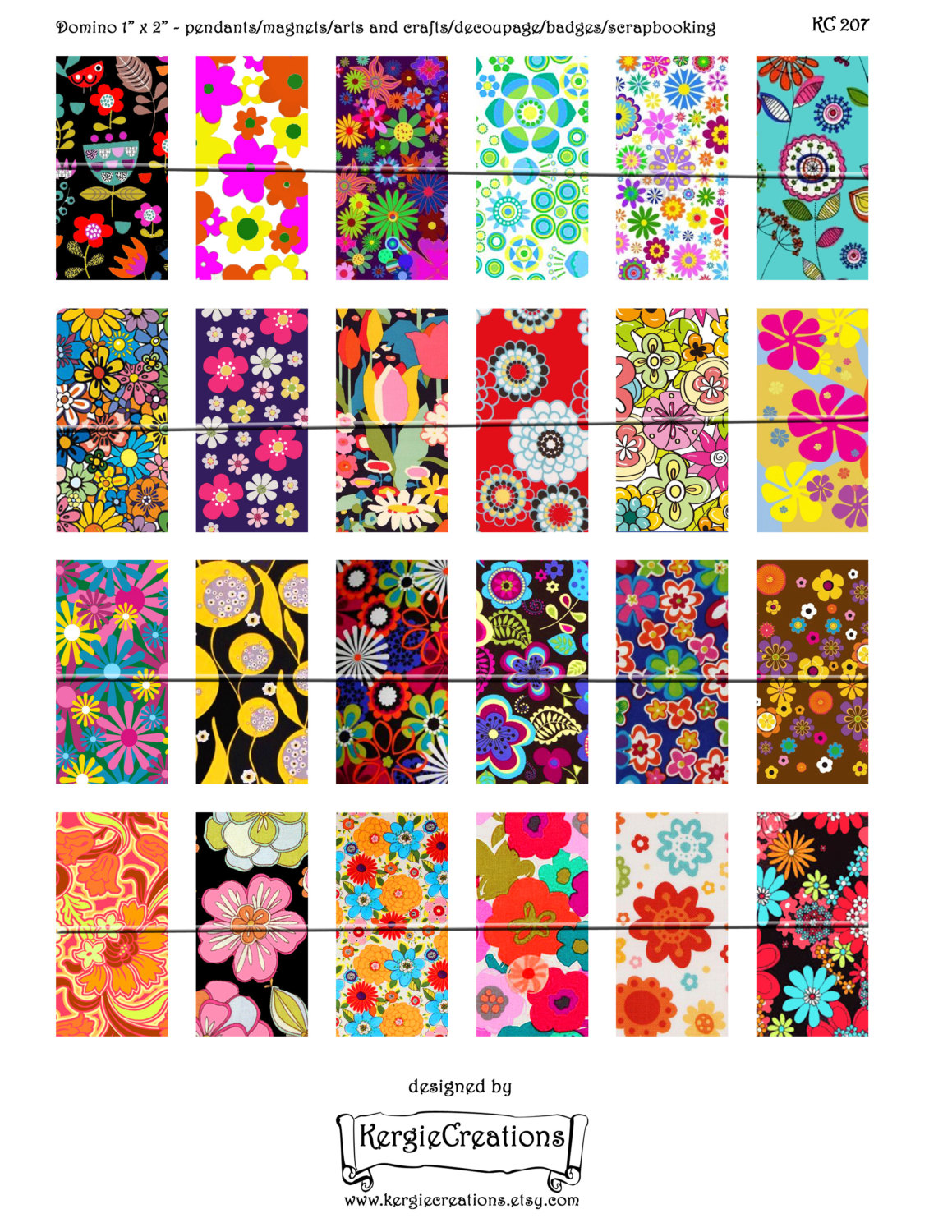 RETRO FUNKY FLOWERS Digital Collage Sheet 1x2 Inch Domino | Etsy