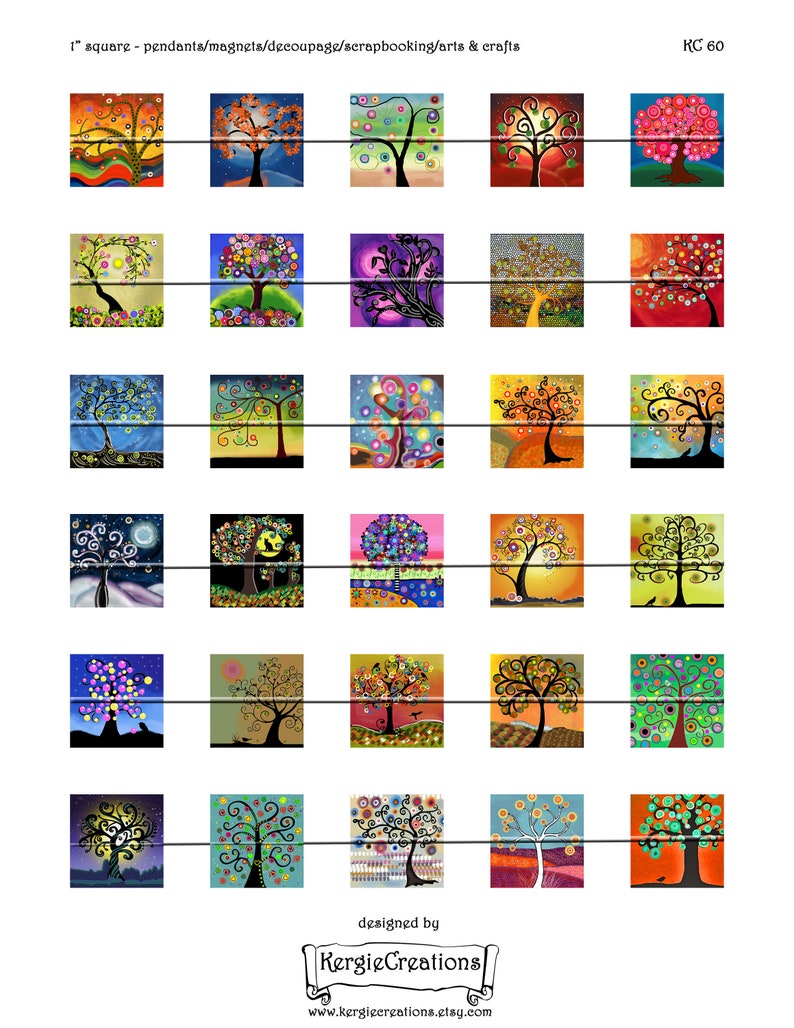FUNKY TREES II - 30 X 1 Inch Square Images for Glass and Resin Pendants ...