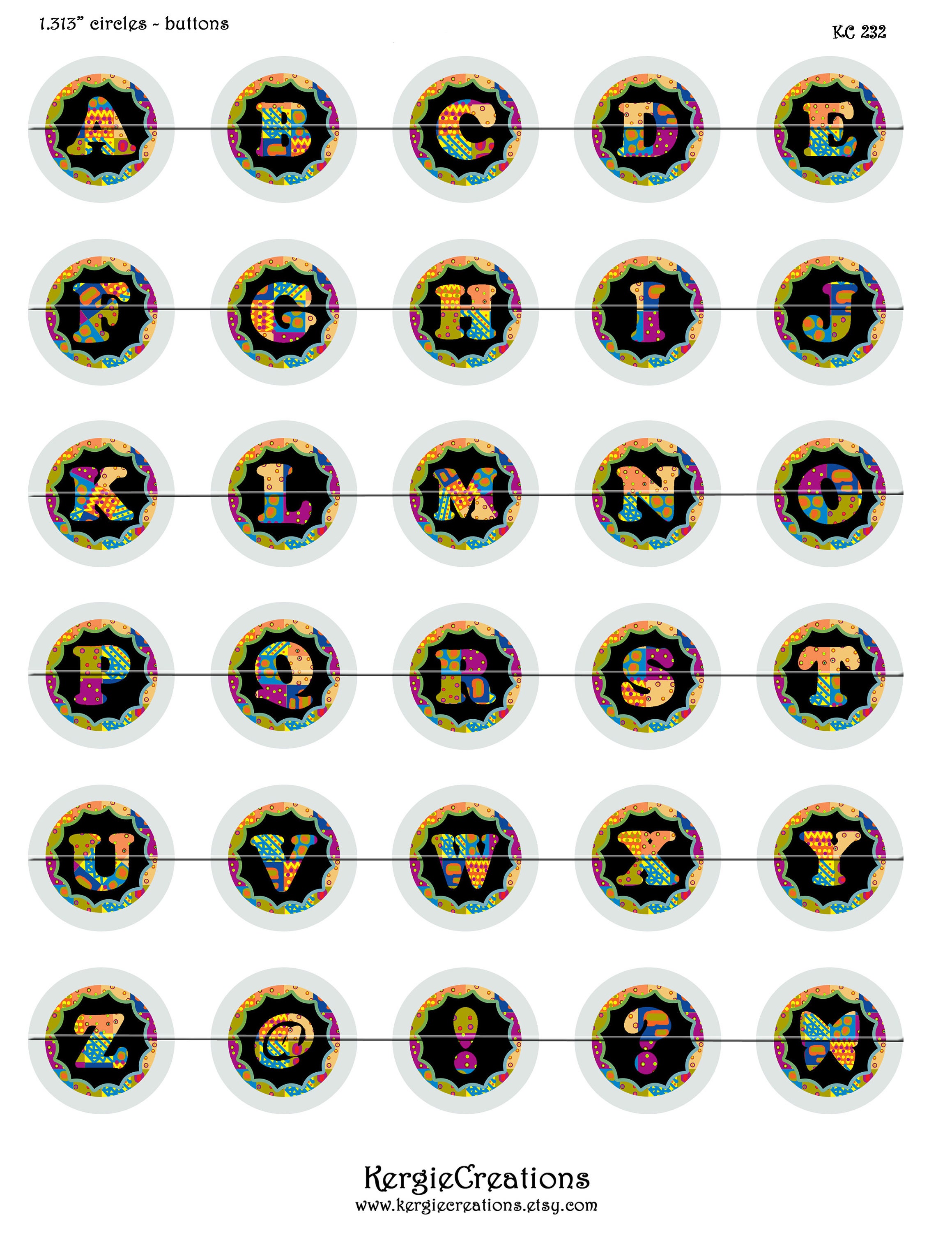 FUNKY ALPHABET - Digital Collage Sheet - 1.313 Inch Round Images for 1 ...
