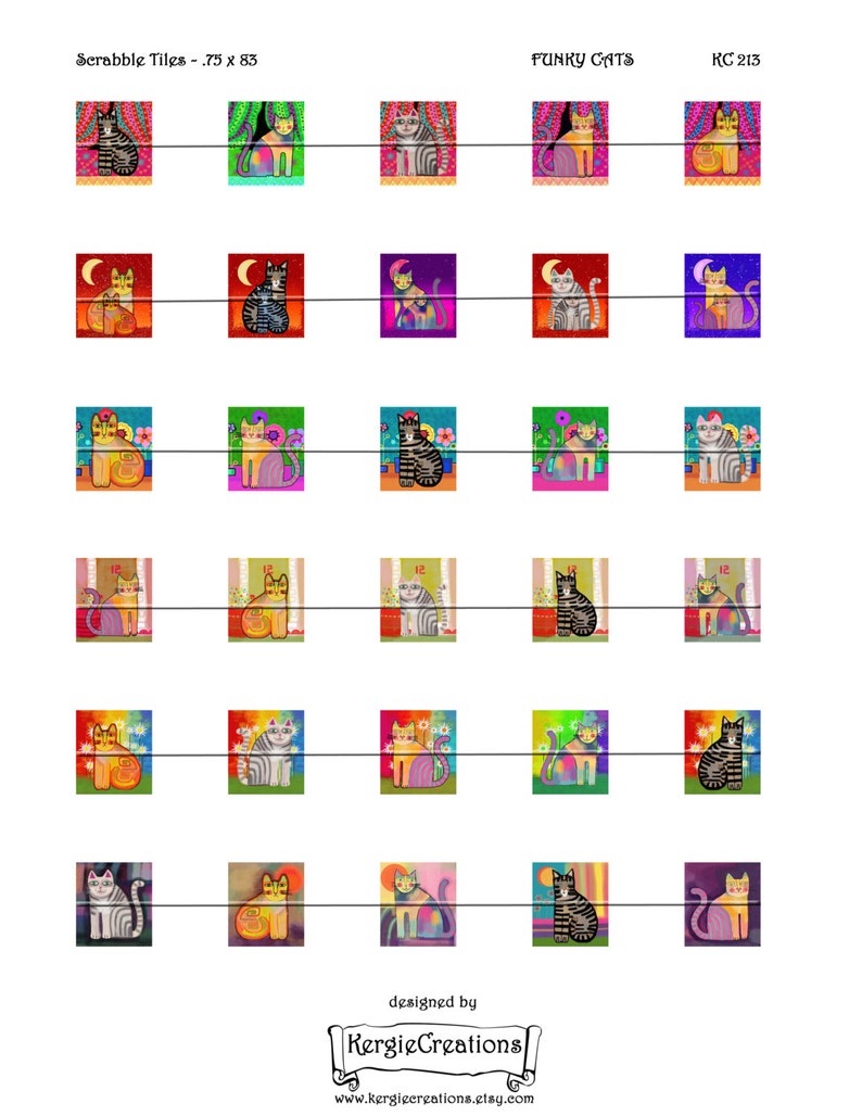 Pendants Digital Collage Sheet .75 x .83 inch Scrabble Tile Images Instant Download #213. magnets scrap-booking FUNKY CATS earrings