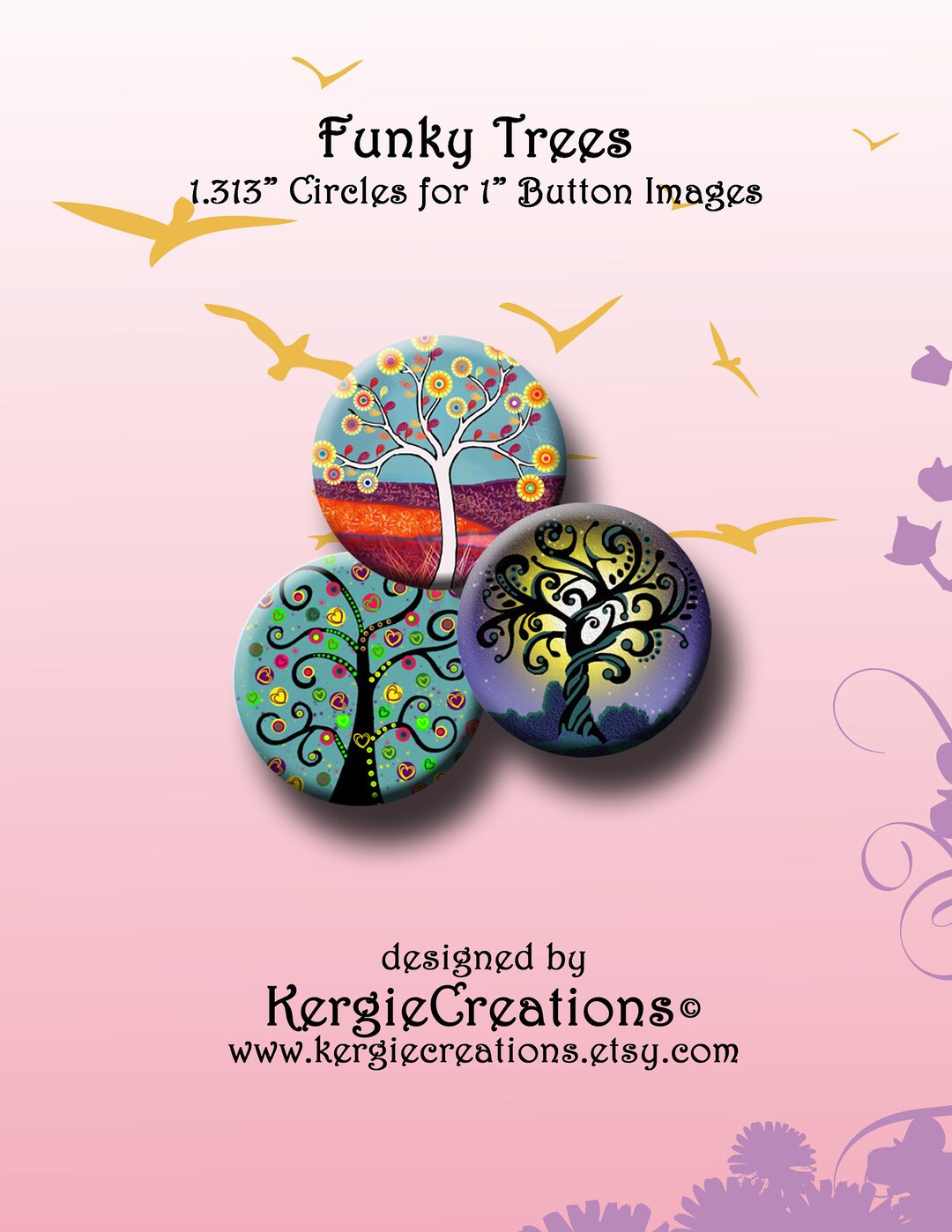 FUNKY TREES II - Digital Collage Sheet 1.313 Inch Circles for 1 Inch ...