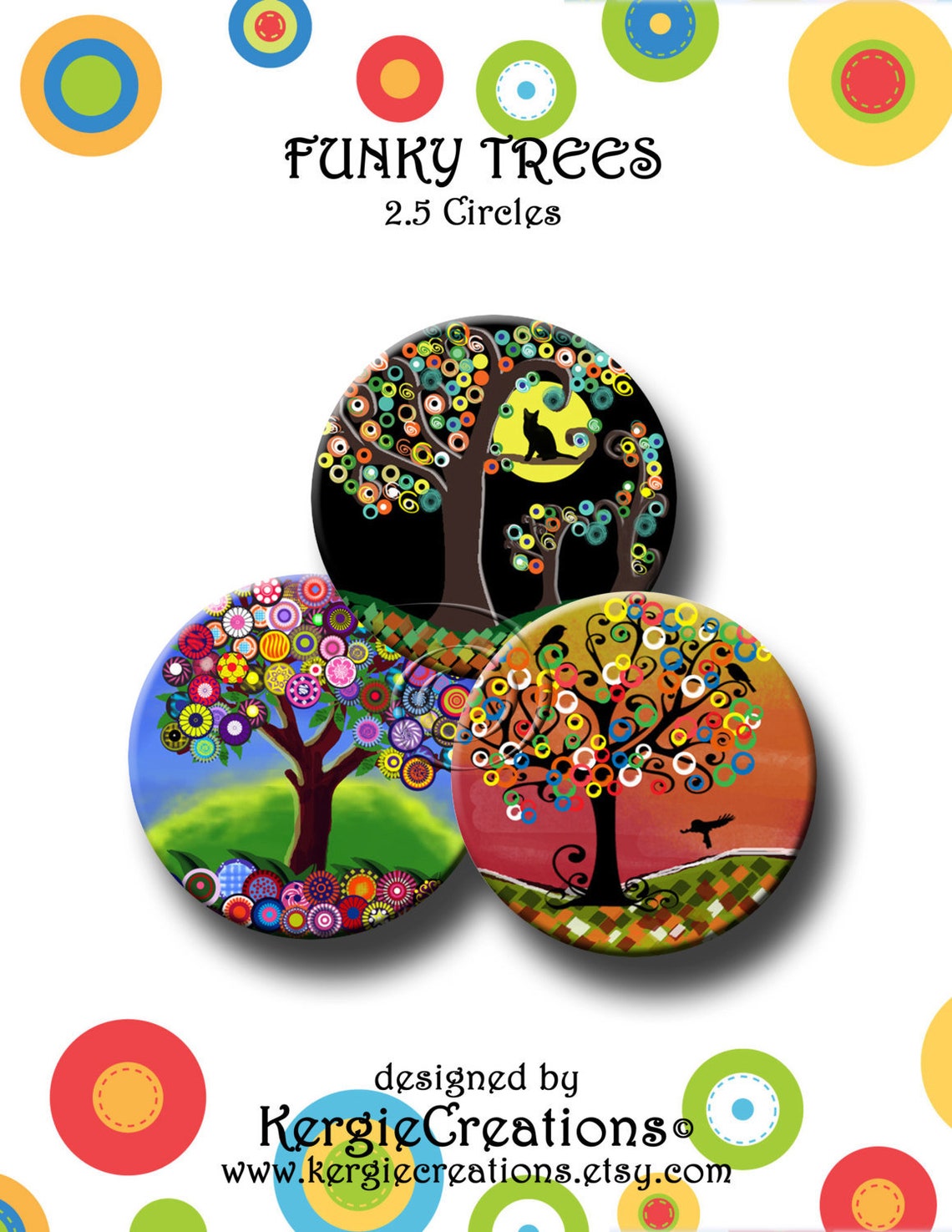 FUNKY TREES - Digital Collage Sheet 2.5 Inch Round Images for Pocket ...