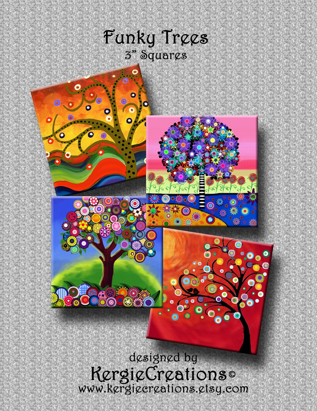 FUNKY TREES - Printable Digital Collage Sheet 30 X 3 Inch Squares For ...