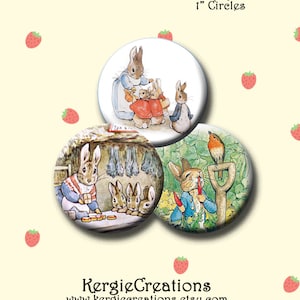 BEATRIX POTTER - Digital Collage Sheet 1 inch round images for bottle caps, pendants, round bezels, etc. Instant Download #114.