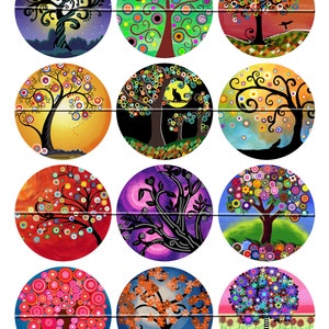 FUNKY TREES - Digital Collage Sheet 2.5 Inch Round Images for Pocket ...