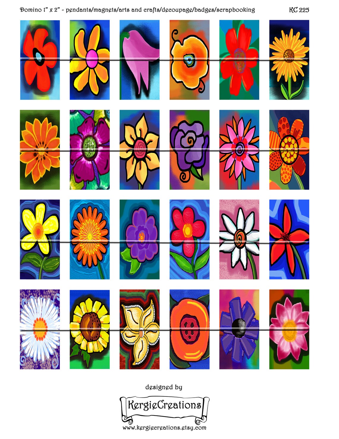 FLOWERS - Digital Collage Sheet 1 X 2 Inch Domino Images for Pendants ...