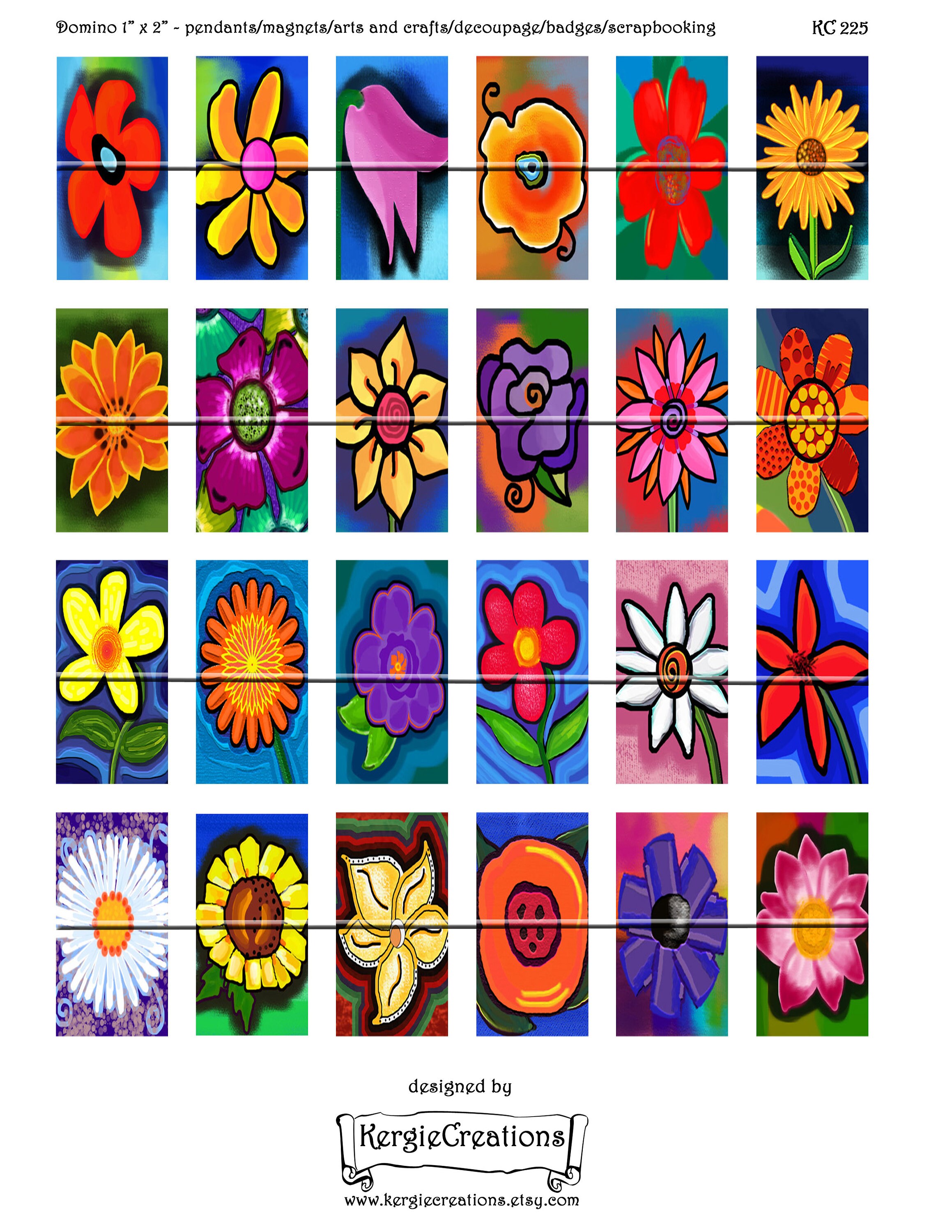 FLOWERS - Digital Collage Sheet 1 X 2 Inch Domino Images for Pendants ...