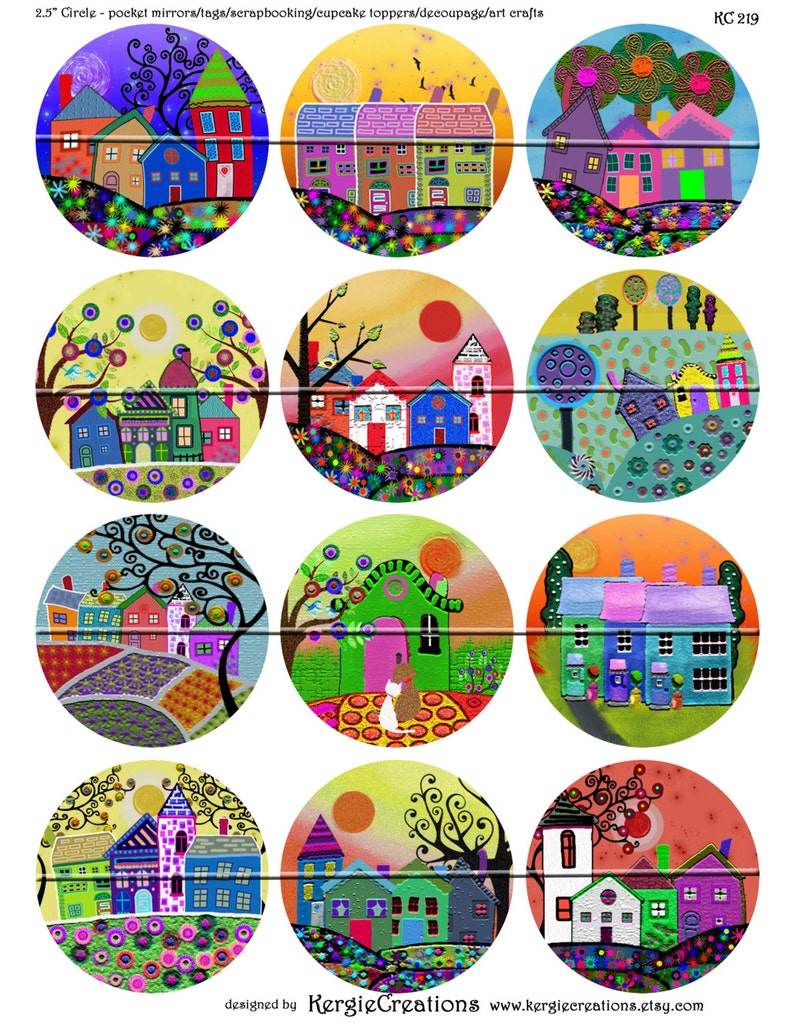 2.5 inch Digital Collage Sheet for Pocket Mirrors Magnets Printable Peace Signs-Instant Download #215. FUNKY HOUSES Paper Weights