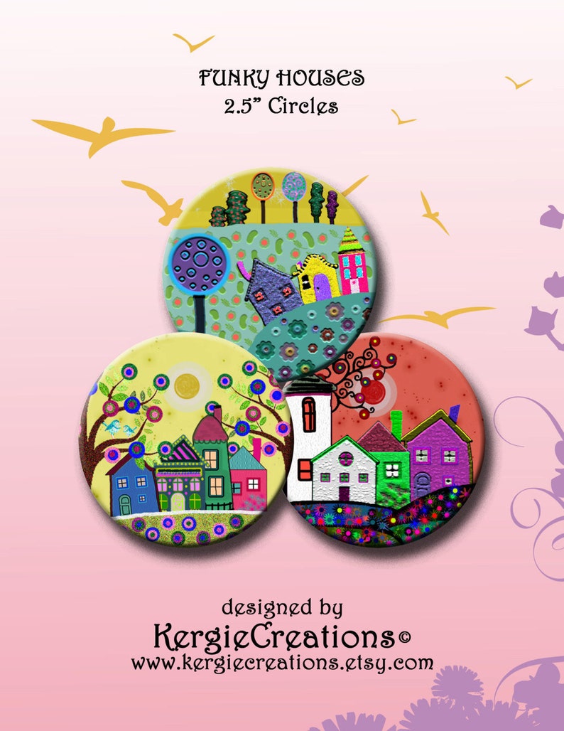 2.5 inch Digital Collage Sheet for Pocket Mirrors Magnets Printable Peace Signs-Instant Download #215. FUNKY HOUSES Paper Weights