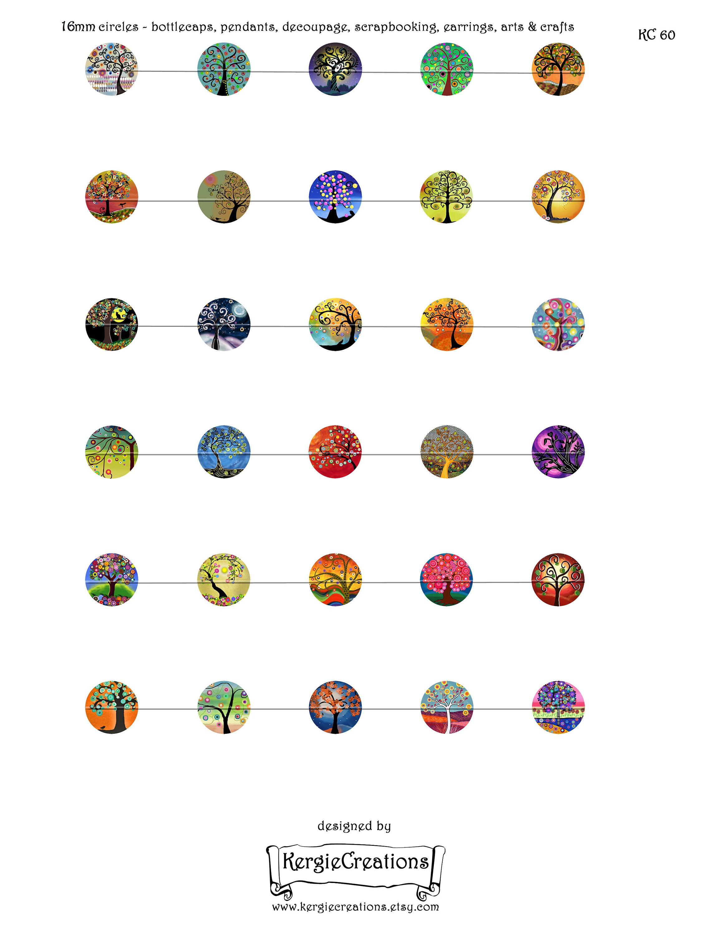 FUNKY TREES 30 Unique Round Images in Five Sizes. 12 14 16 | Etsy