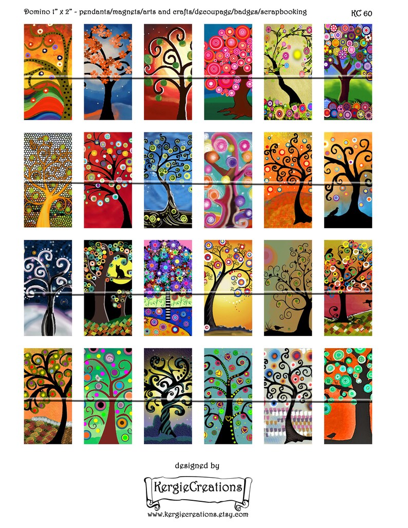 FUNKY TREES Digital Collage Sheet Domino Images 1 X | Etsy