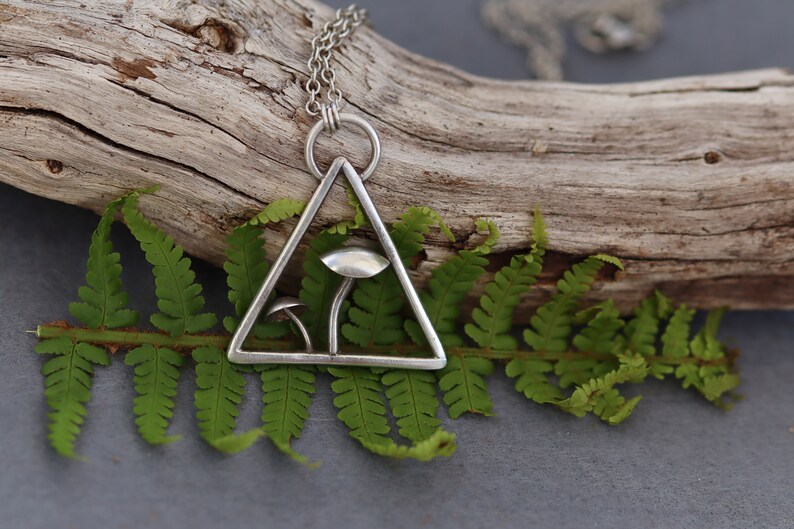Handcrafted 3D Mushroom Necklace Eco Recycled Sterling Silver 925 Made to Order Artisan Silversmith Metalsmith
