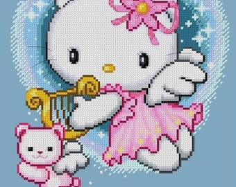 Cute Kitty-Angel of Music-Pink Color -Cross Stitch Downloadable PDF Pattern