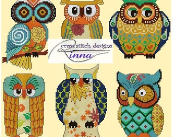 OWLS Abstract - Autumn Colors Sampler -Cross Stitch PDF Pattern