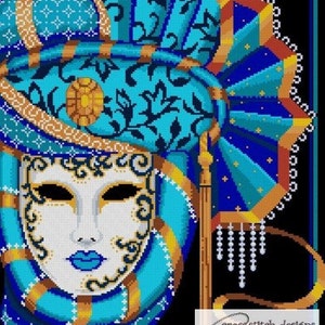 Masks of Mardi Gras Mystical Blue cross Stitch PDF Pattern - Etsy