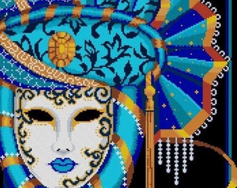 Masks of Mardi Gras - Mystical Blue -Cross Stitch PDF Pattern