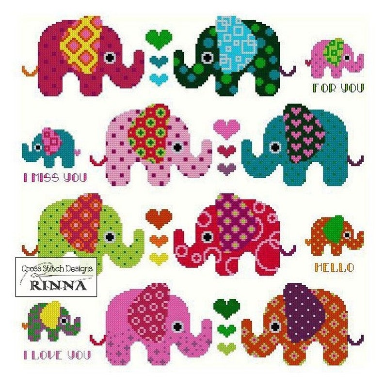 Elephants Sampler Cross Stitch PDF Pattern Etsy