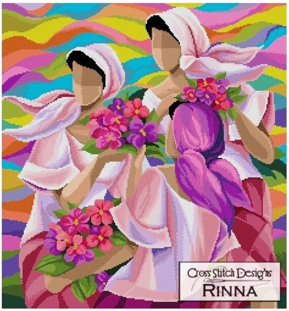 Filipino Art In Cross Stitch Ladies And Petals Of Summer Etsy