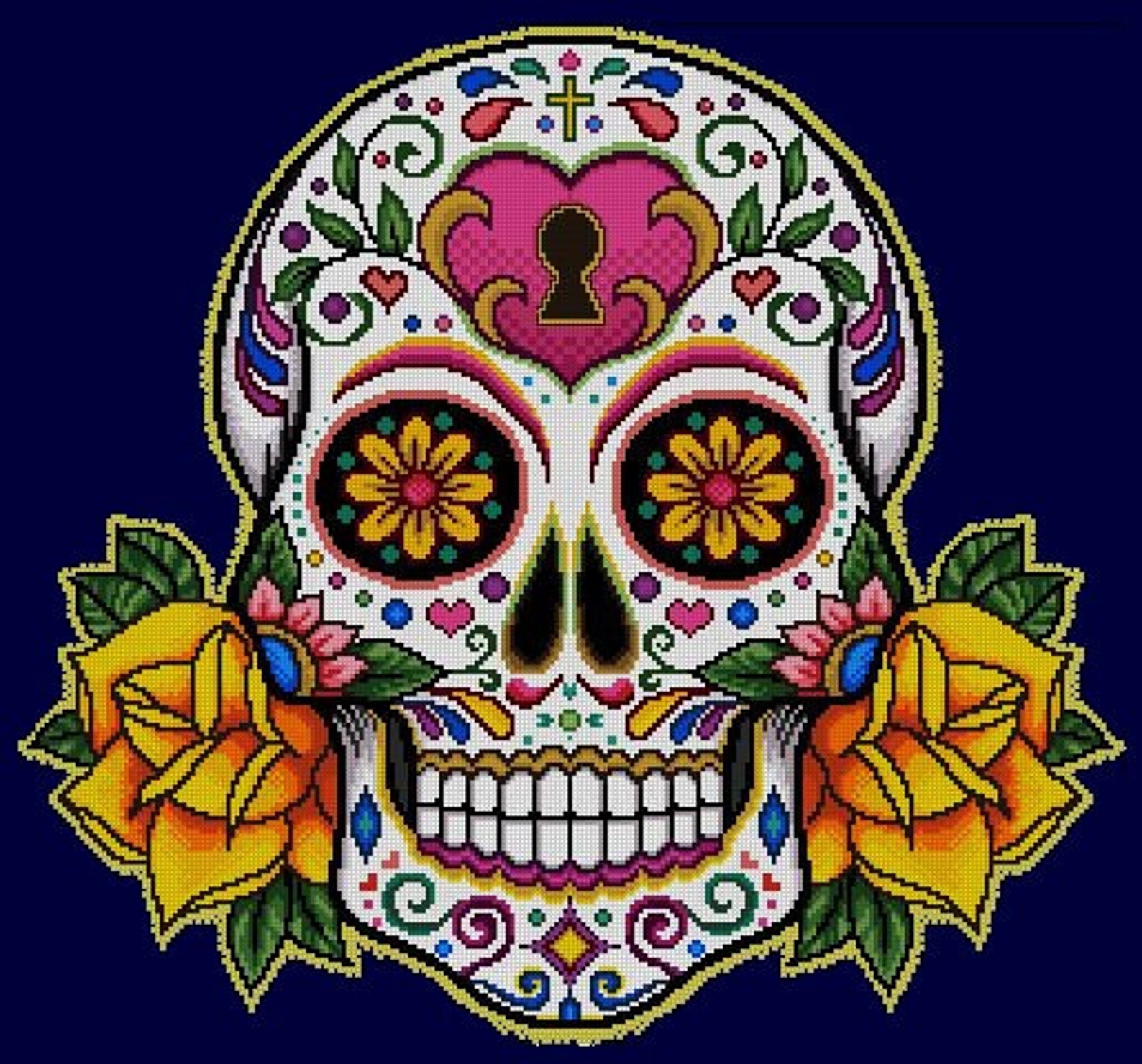 Sugar Skull Yellow Roses and Flowers Etsy