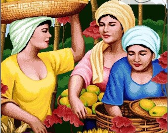 Fruit Vendor Ladies - Filipino Art -Cross Stitch PDF Pattern