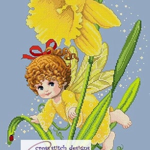 Playful Daffodil Fairy Cross Stitch PDF Pattern image 1