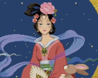 Goddess of the Moon -Oriental Lady Design -Cross Stitch Pattern PDF -Downloadable Chart