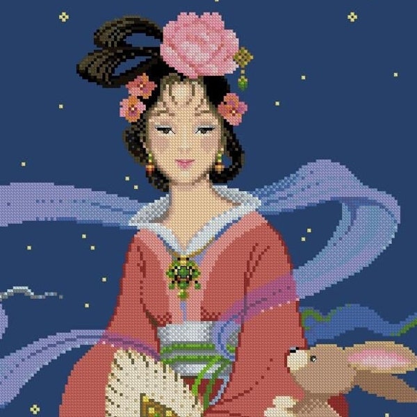 Goddess of the Moon -Oriental Lady Design -Cross Stitch Pattern PDF -Downloadable Chart