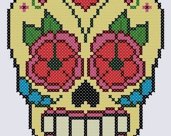 Sugar Skull Small -Flowery Eyes -Cross Stitch PDF Pattern