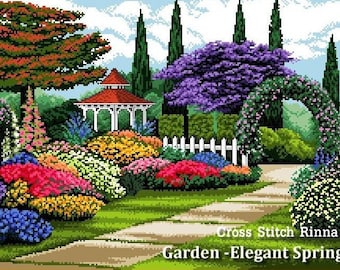 Elegant Spring Garden -Views Design -Cross Stitch PATTERN PDF Downloadable