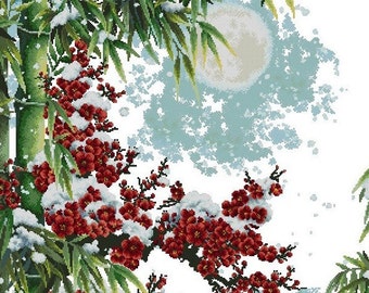 Snow Covered Bamboos -Oriental Design -Cross Stitch PDF Downloadable Pattern